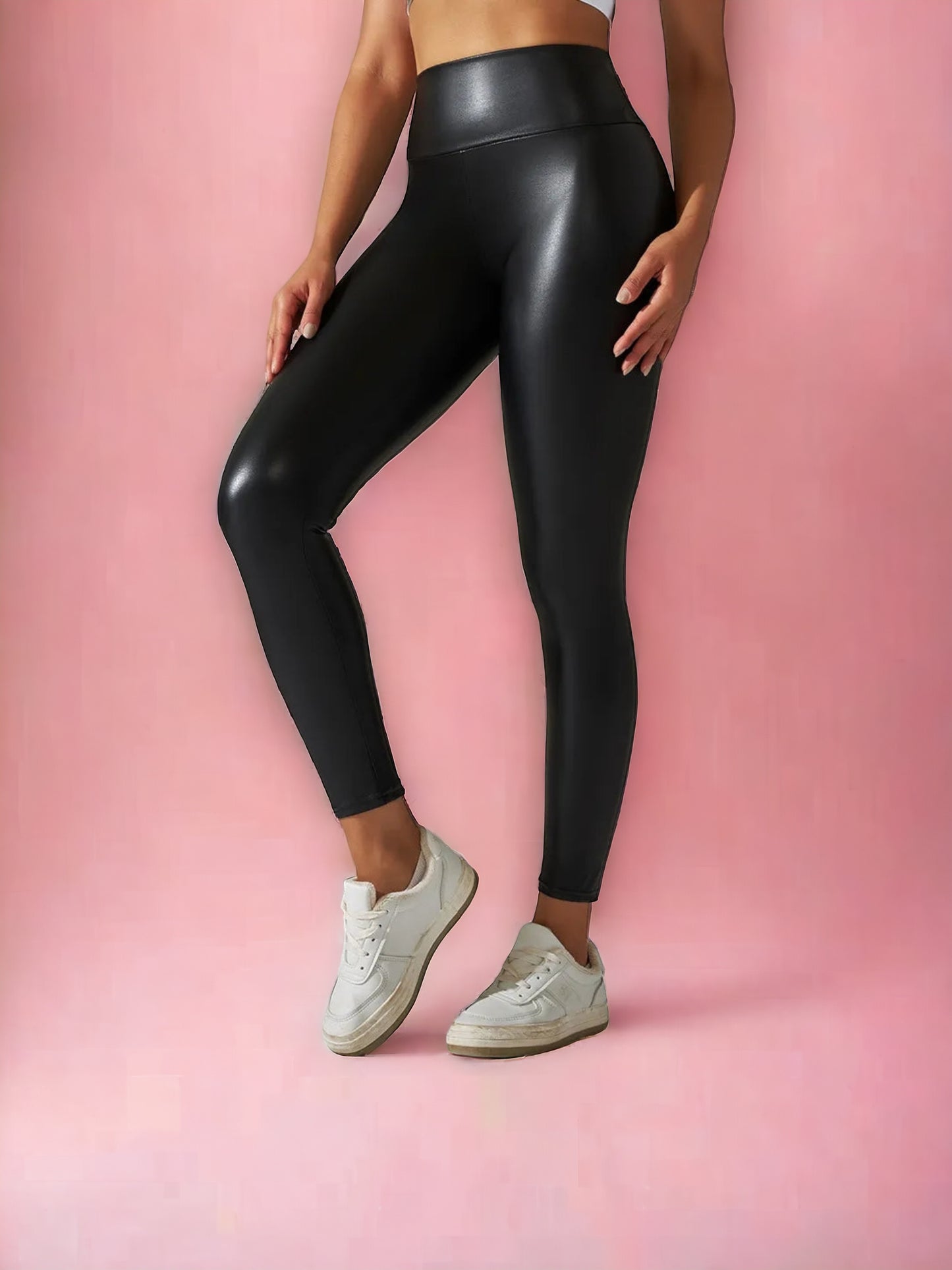Damen Leder-Optik Leggings Sexy Stretch-Tights Hose XS-XXL