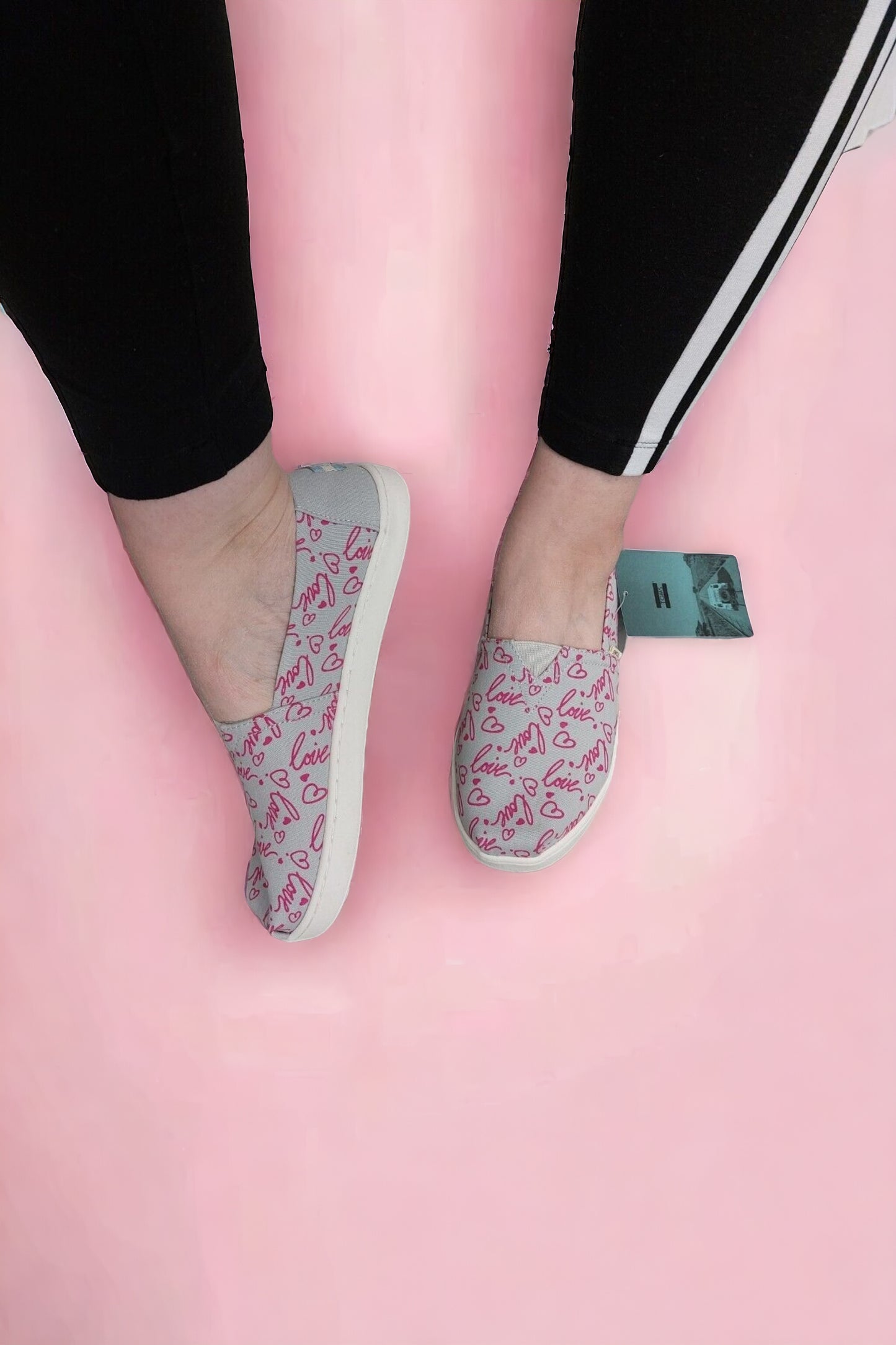 TOMS J Slipper Schlupf Sneaker grau-pink canvas Schriftzug 37 38