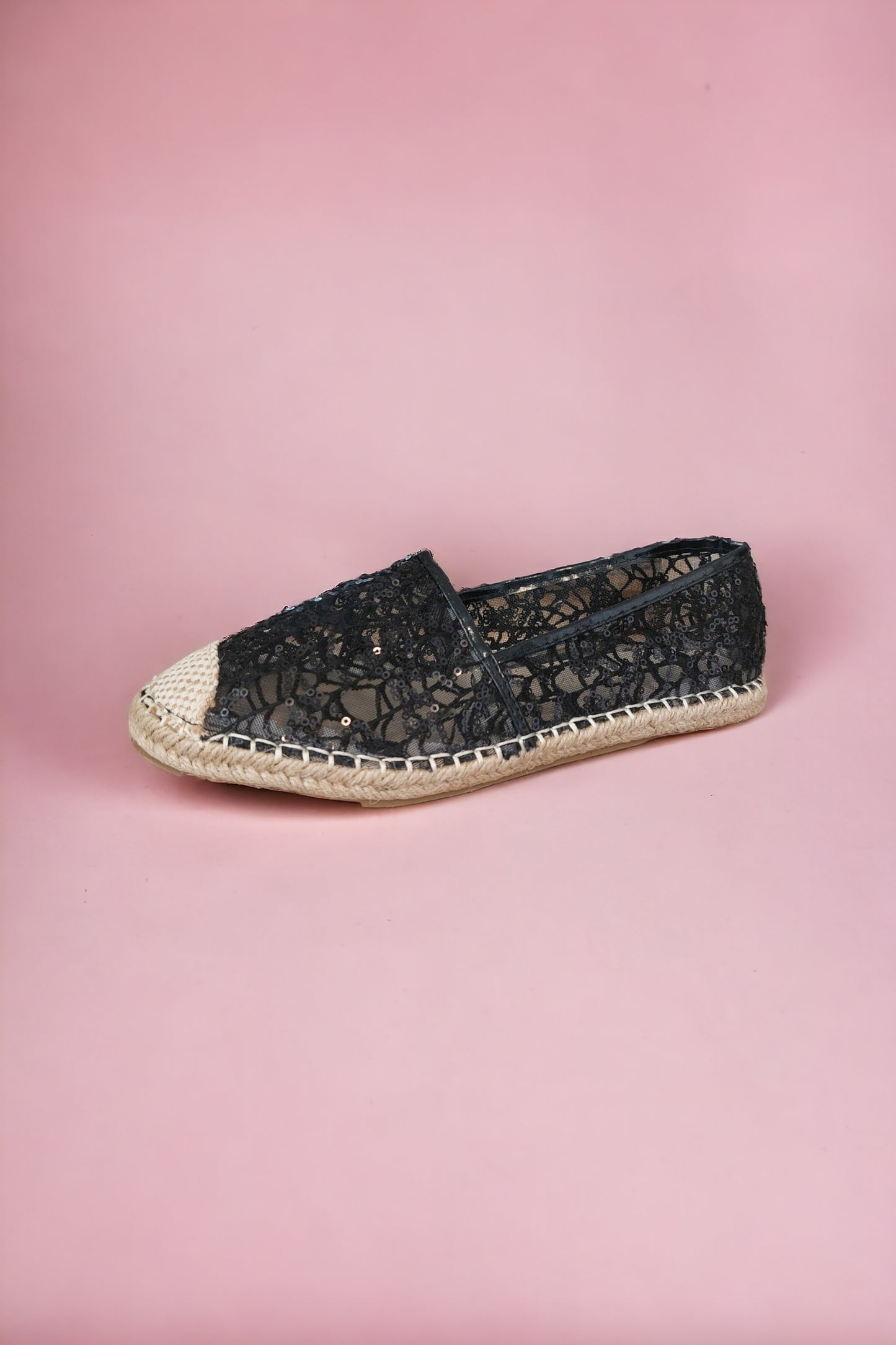 Transparente Espadrilles Textil Slipper Sandalen Ballerina Schwarz Neu 37/37.5.