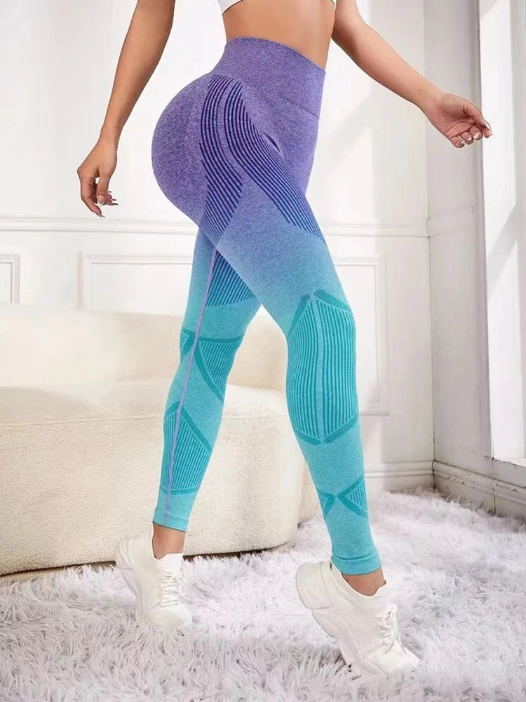 Fitness Yoga Leggings Tights Sporthose Super-Stretch bunt