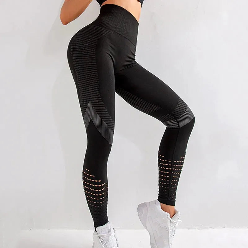 Fitness Leggings High Waist Yoga Sport mit Löcher Super-Stretch