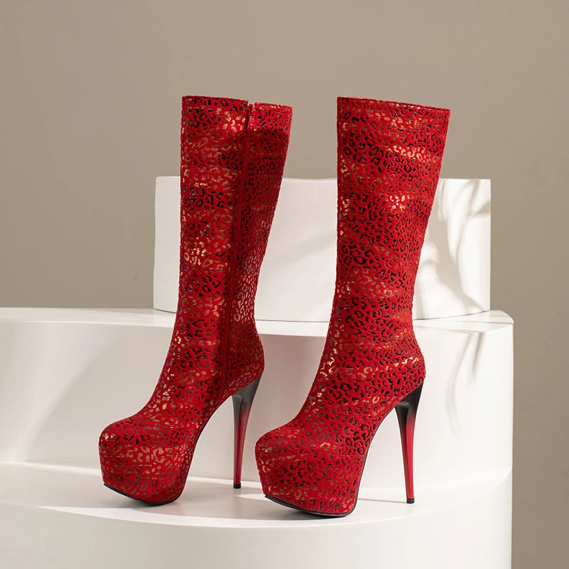 Übergröße: Stiefel High Heels Platform Plateau Animal Print 36-43.5