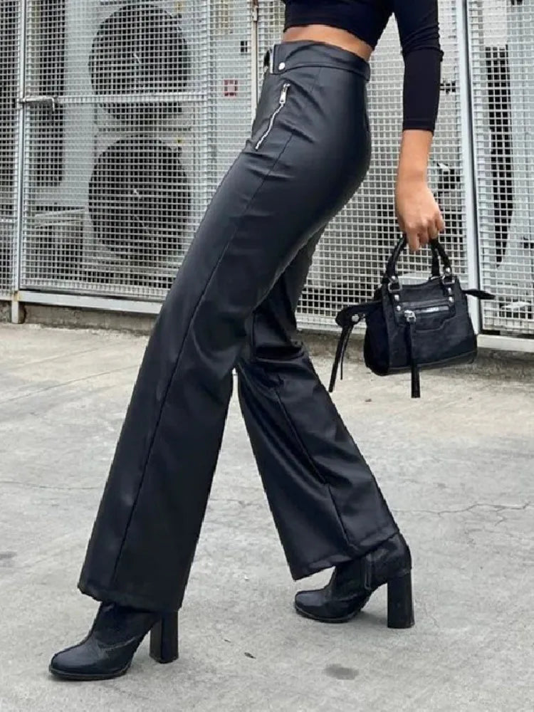 Hose Leder-Optik leichter Bootcut schwarz oder braun mit Reißverschluß XS - M/L