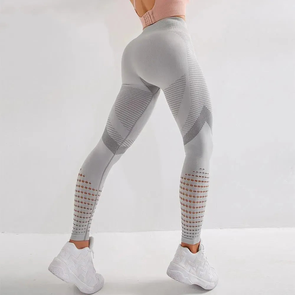 Fitness Leggings High Waist Yoga Sport mit Löcher Super-Stretch