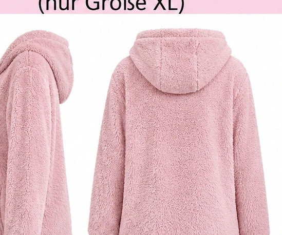 ALS cream and pink teddy co-ord set, fluffy hooded jacket, crop top, and shorts.