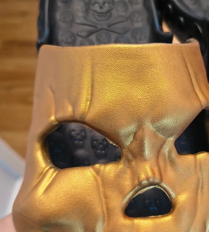 ALS black slides with gold logo, synthetic material, designed for men.