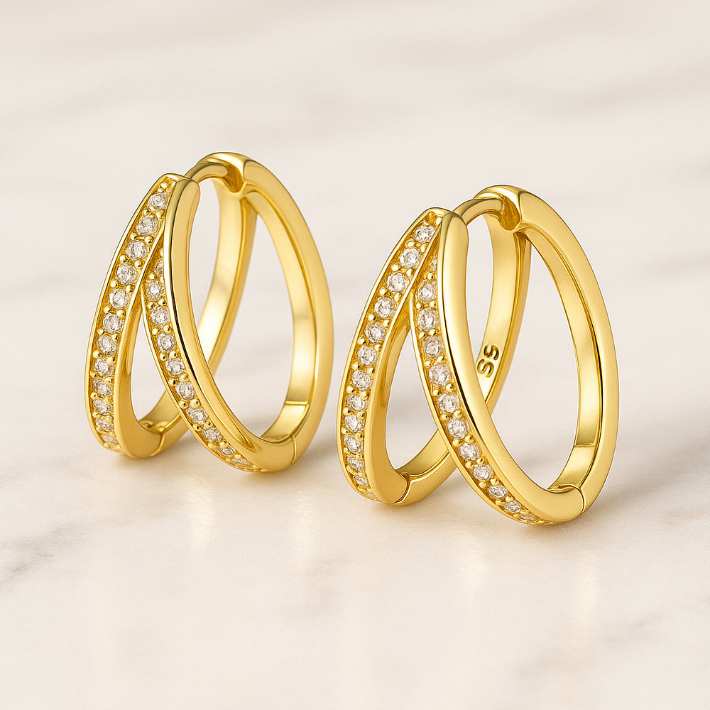 Ohrringe aus 925er Sterling-Silber, geteilte Strass-Creolen, 1cm