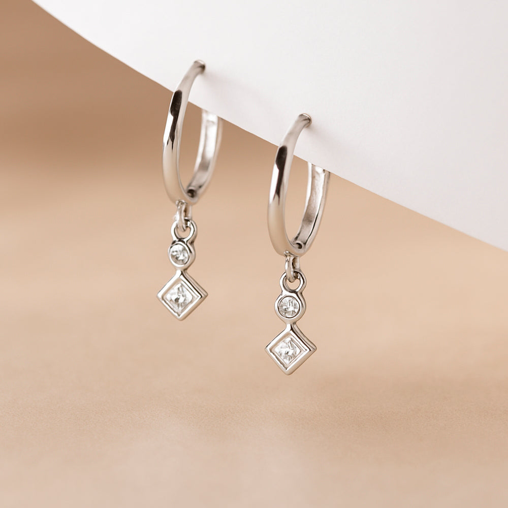 Ohrringe aus 925er Sterling-Silber, Kreis-Quadrat, 2cm