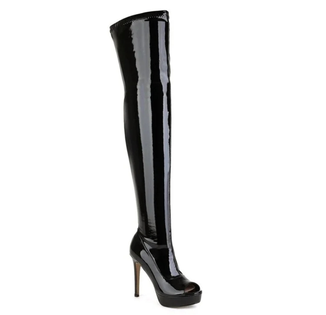13cm High Heels Stiefel Overknee Platform Schwarz 36-48