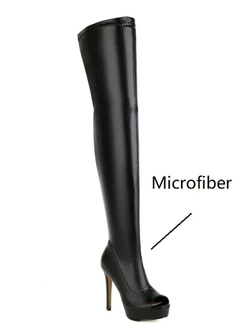 13cm High Heels Stiefel Overknee Platform Schwarz 36-48