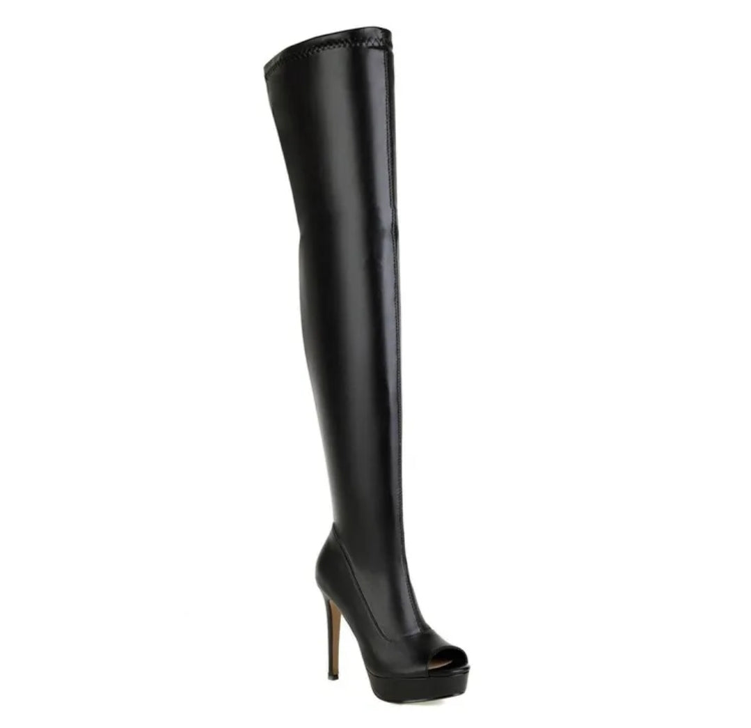 13cm High Heels Stiefel Overknee Platform Schwarz 36-48