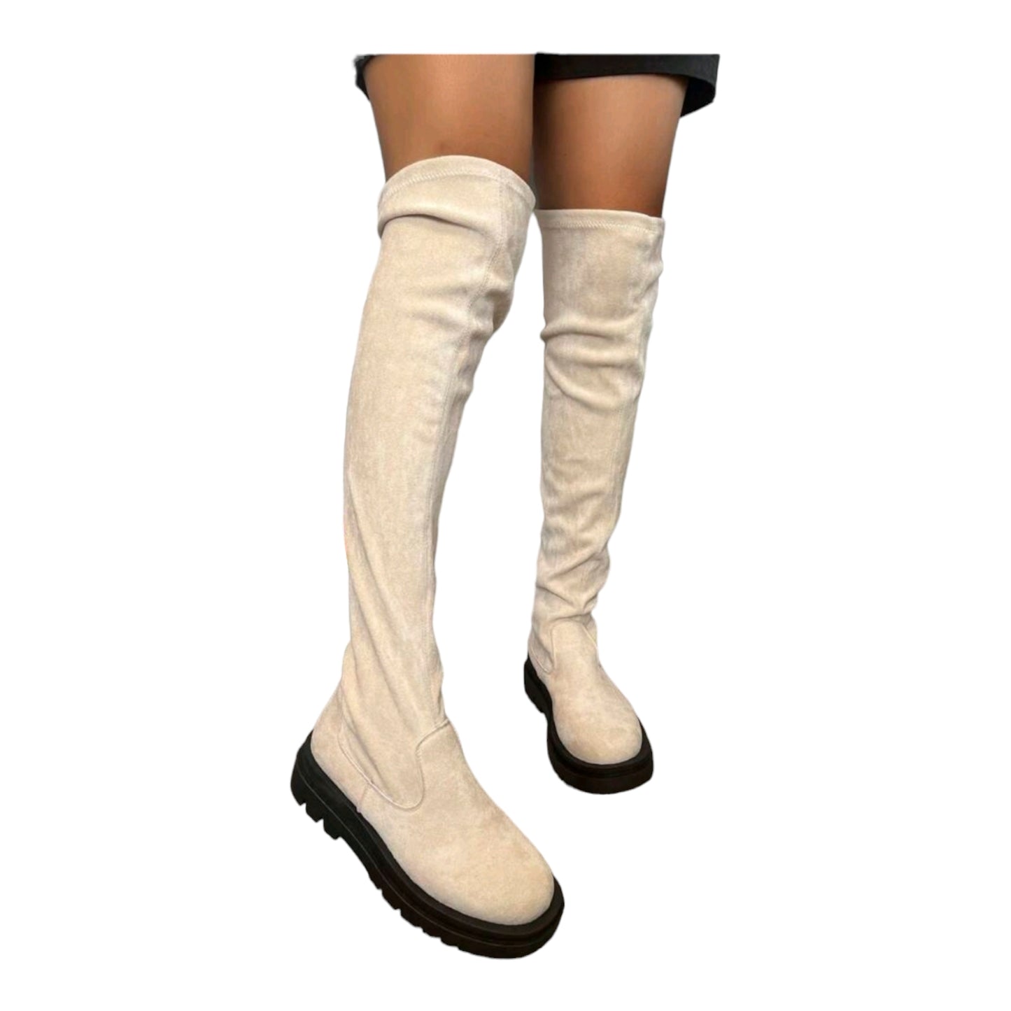 Chuncky Platform Slipper Boots Stiefelette Stoff Elastisch Overknee-Stiefel
