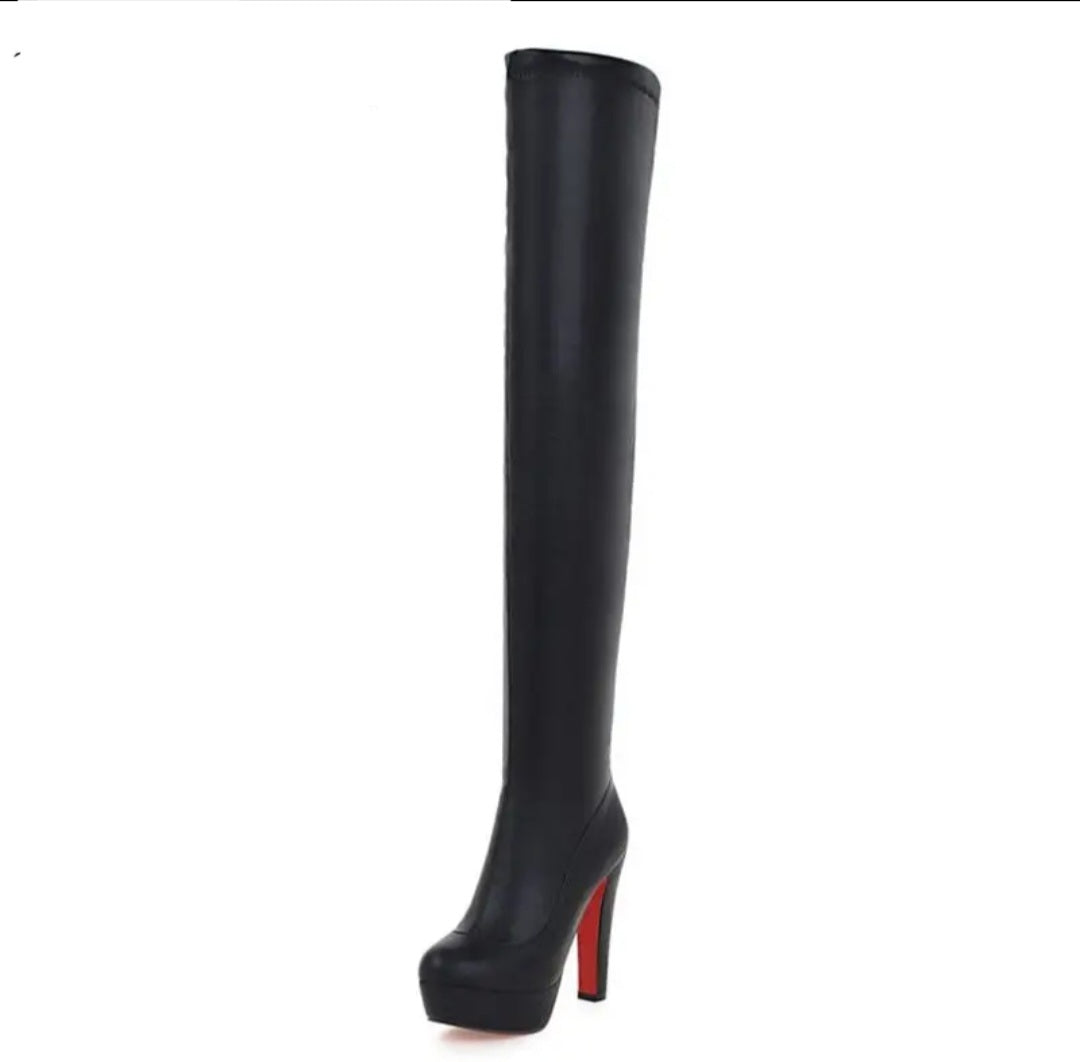 13cm High Heels Overknee Platform Schwarz 36-48