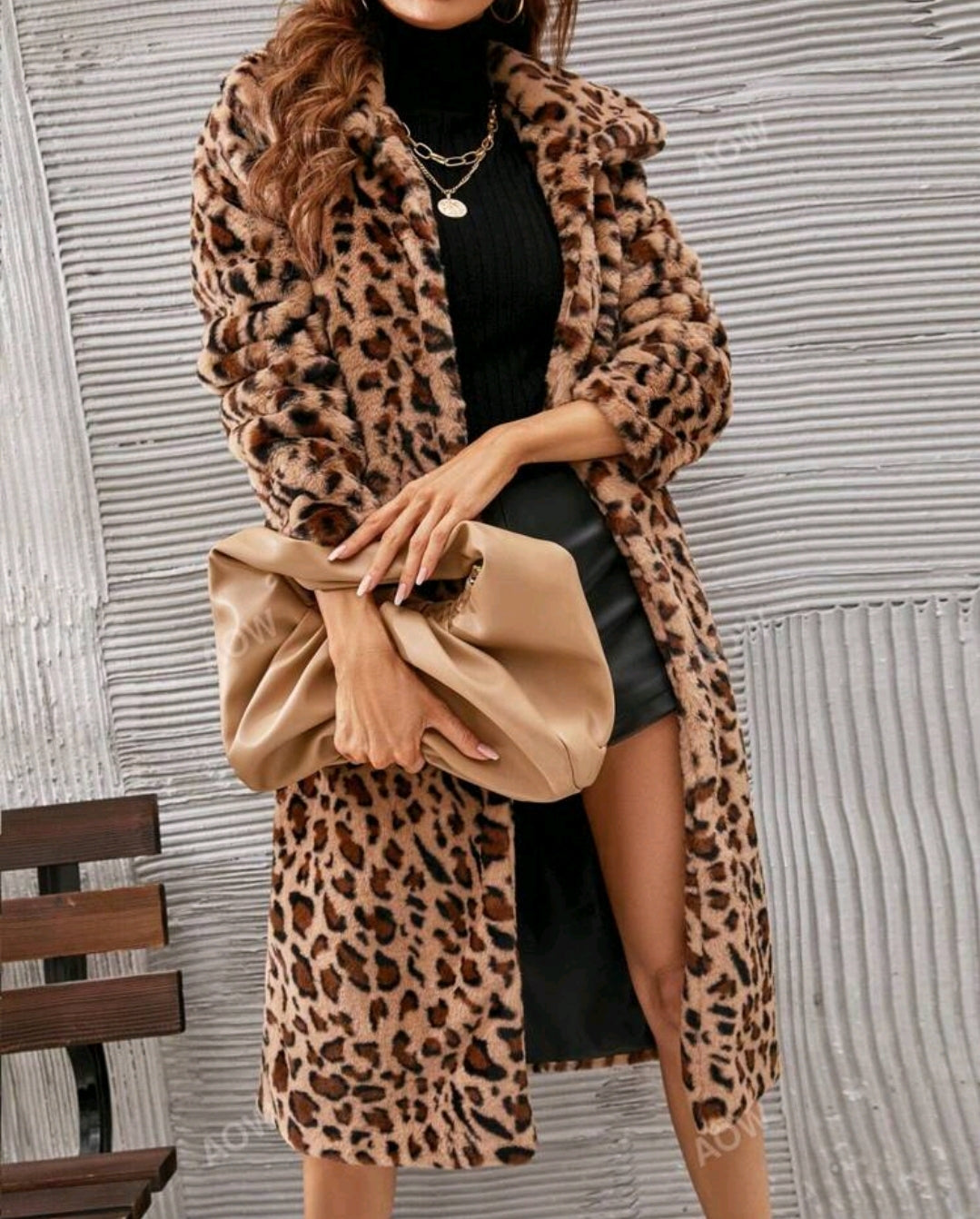 Mantel Frühlings-Mantel Übergangsmantel Offene Front Leopardenmuster Midi S-XL