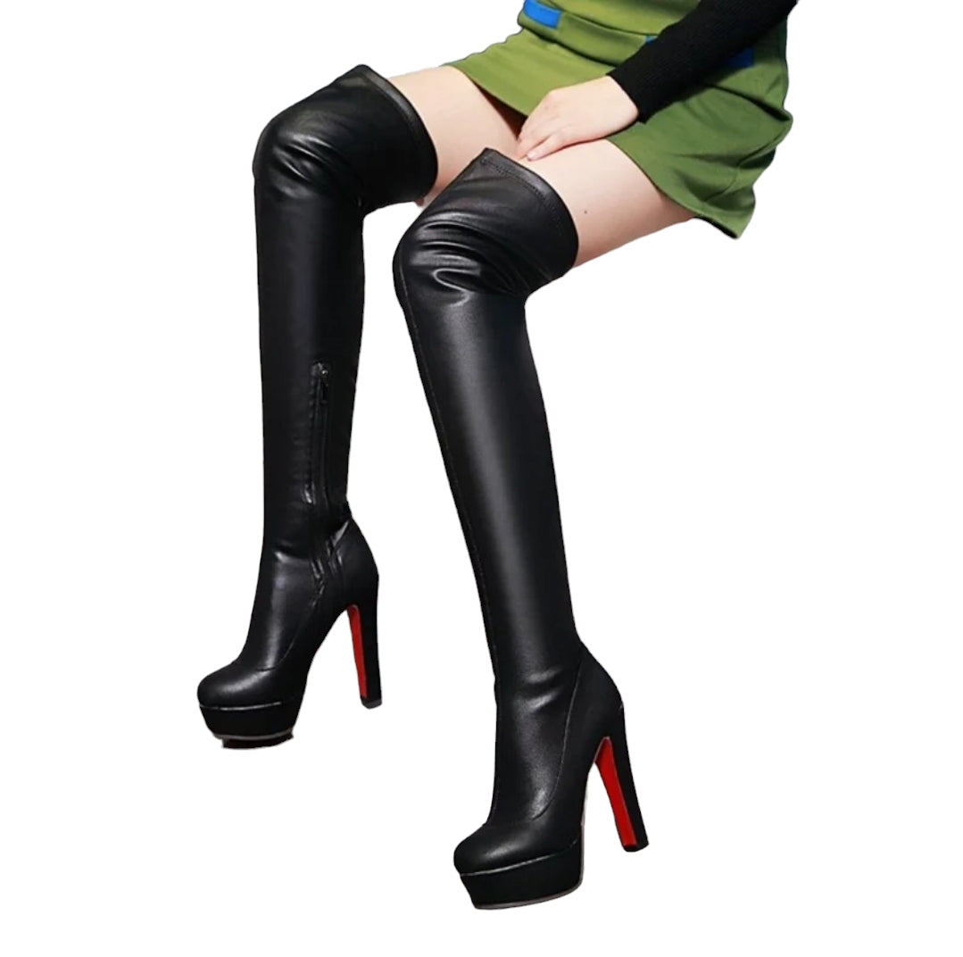 13cm High Heels Overknee Platform Schwarz 36-48