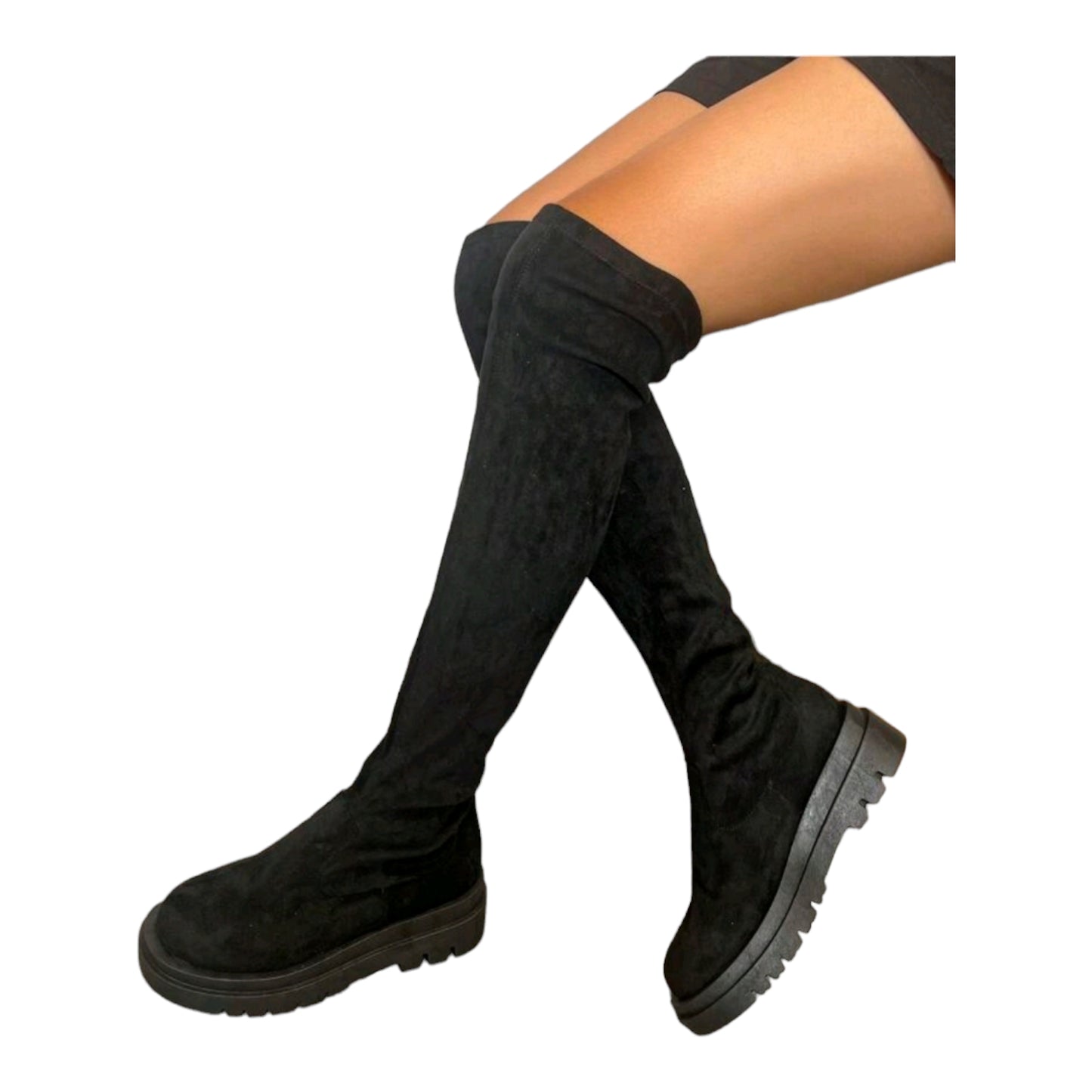 Chuncky Platform Slipper Boots Stiefelette Stoff Elastisch Overknee-Stiefel