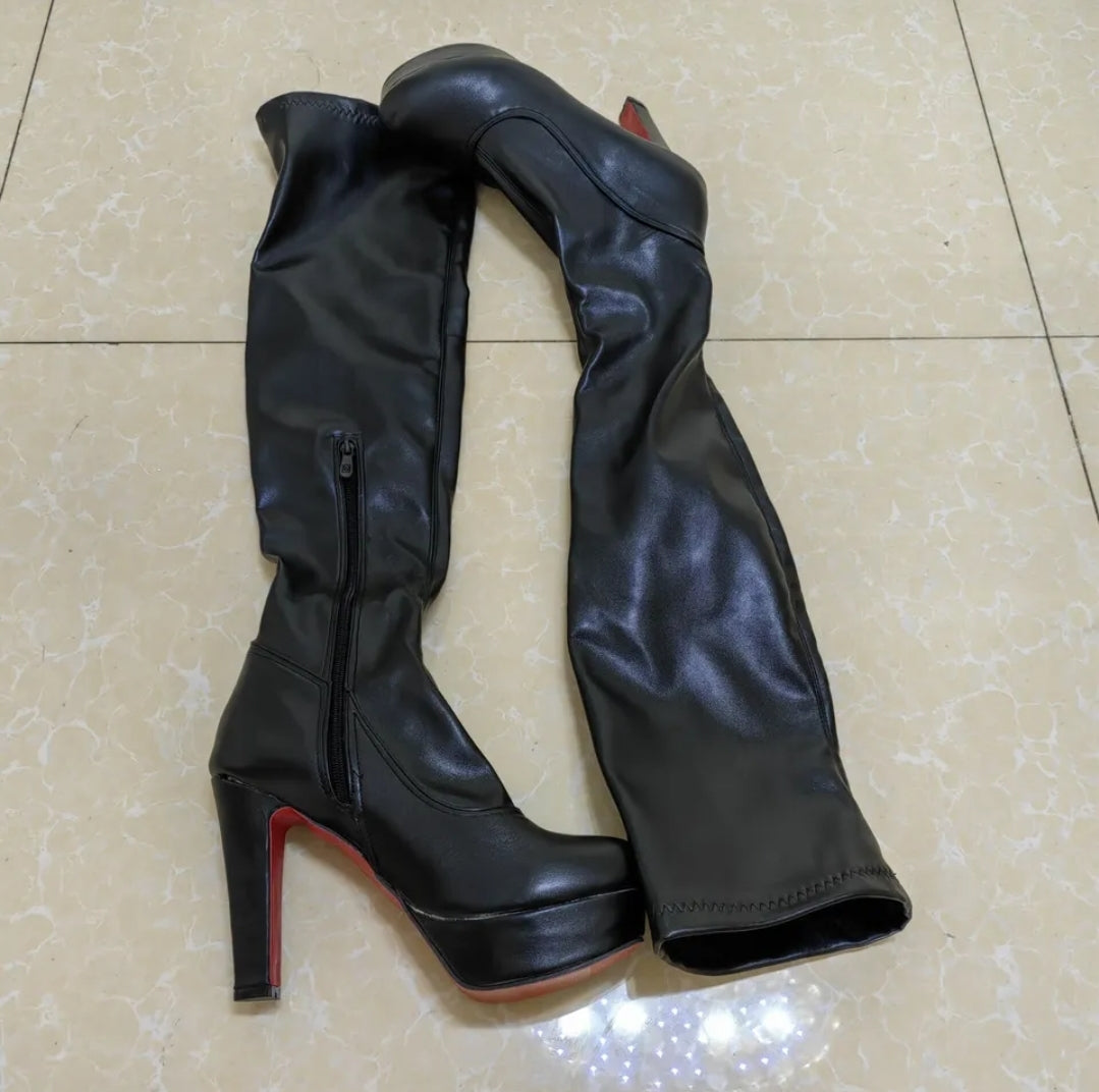 13cm High Heels Overknee Platform Schwarz 36-48
