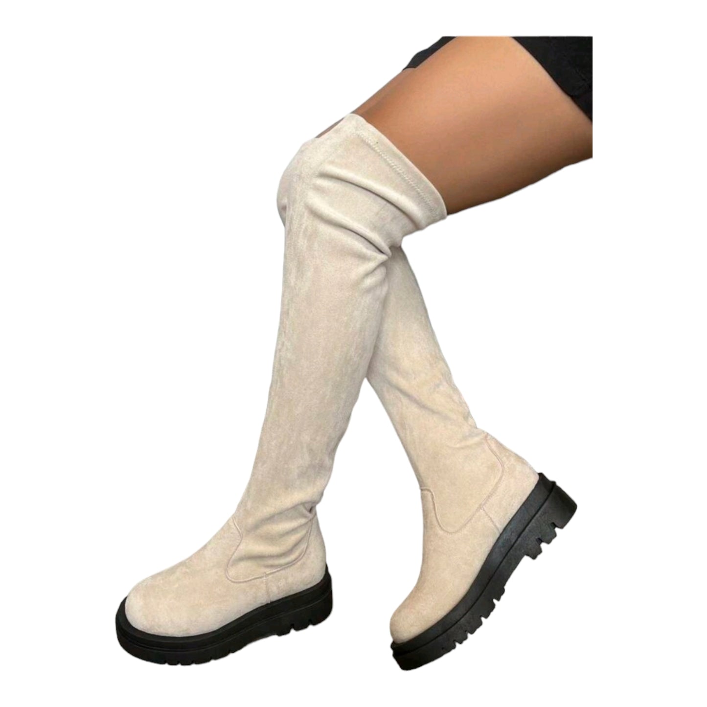Chuncky Platform Slipper Boots Stiefelette Stoff Elastisch Overknee-Stiefel