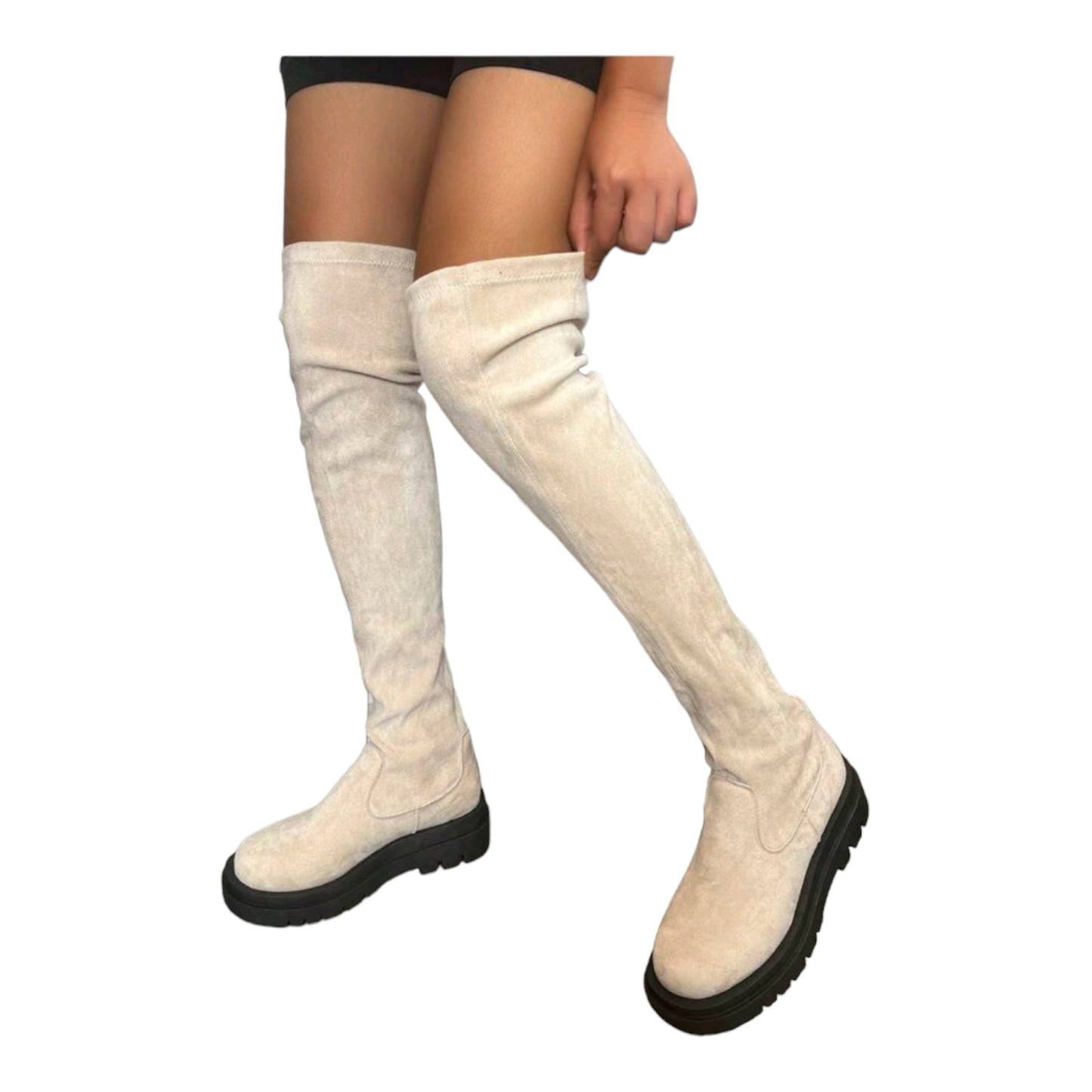 Chuncky Platform Slipper Boots Stiefelette Stoff Elastisch Overknee-Stiefel