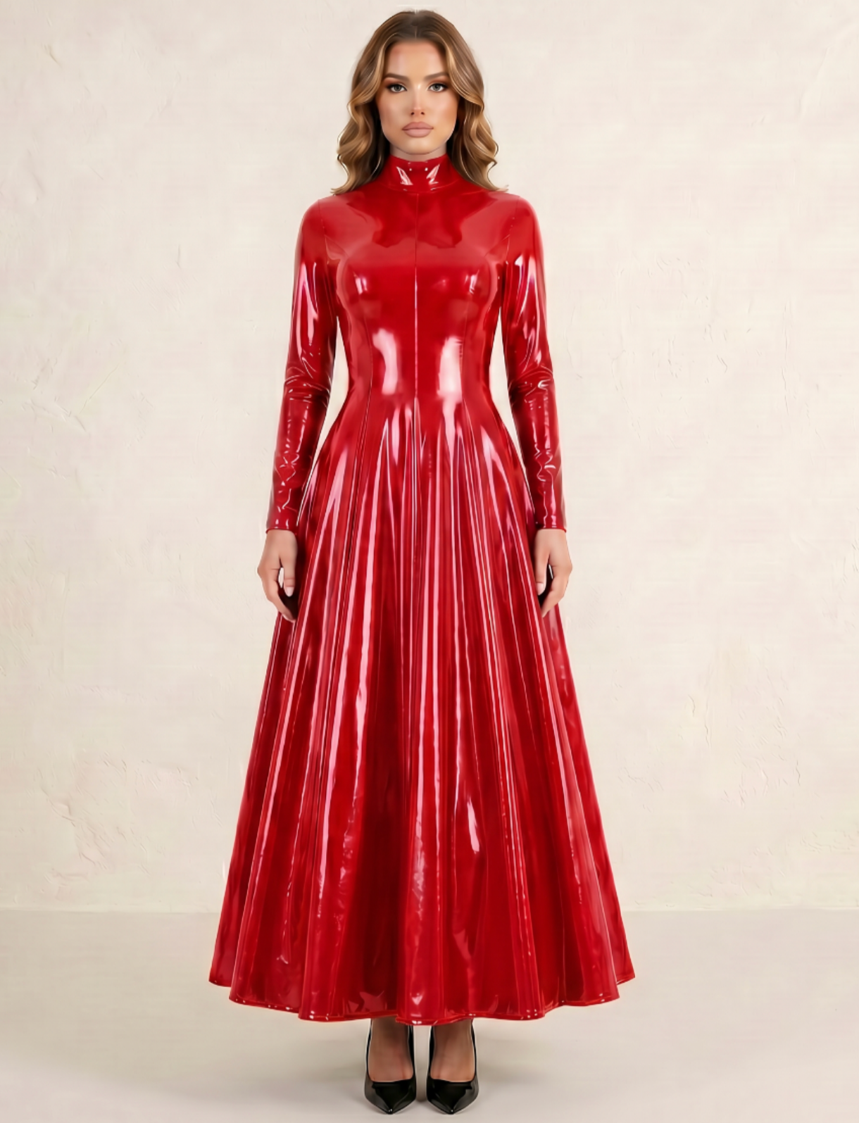 Maxikleid Maxi Kleid PVC Latex-Optik Vinyl glanz 36-48