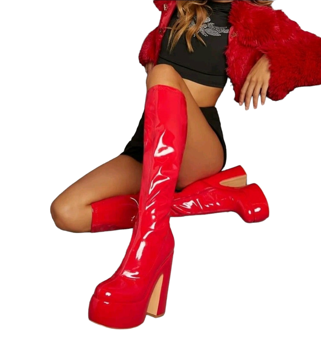 Sexy High Heel Hi Heels Stiefel Synthetik Hoher Absatz Lack-Optik Wet Glanz