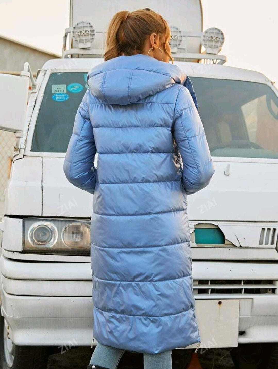Mantel ZIAI Leichte gepolsterte Jacke mit Kapuze und Patch-Detail Metallic -3XL