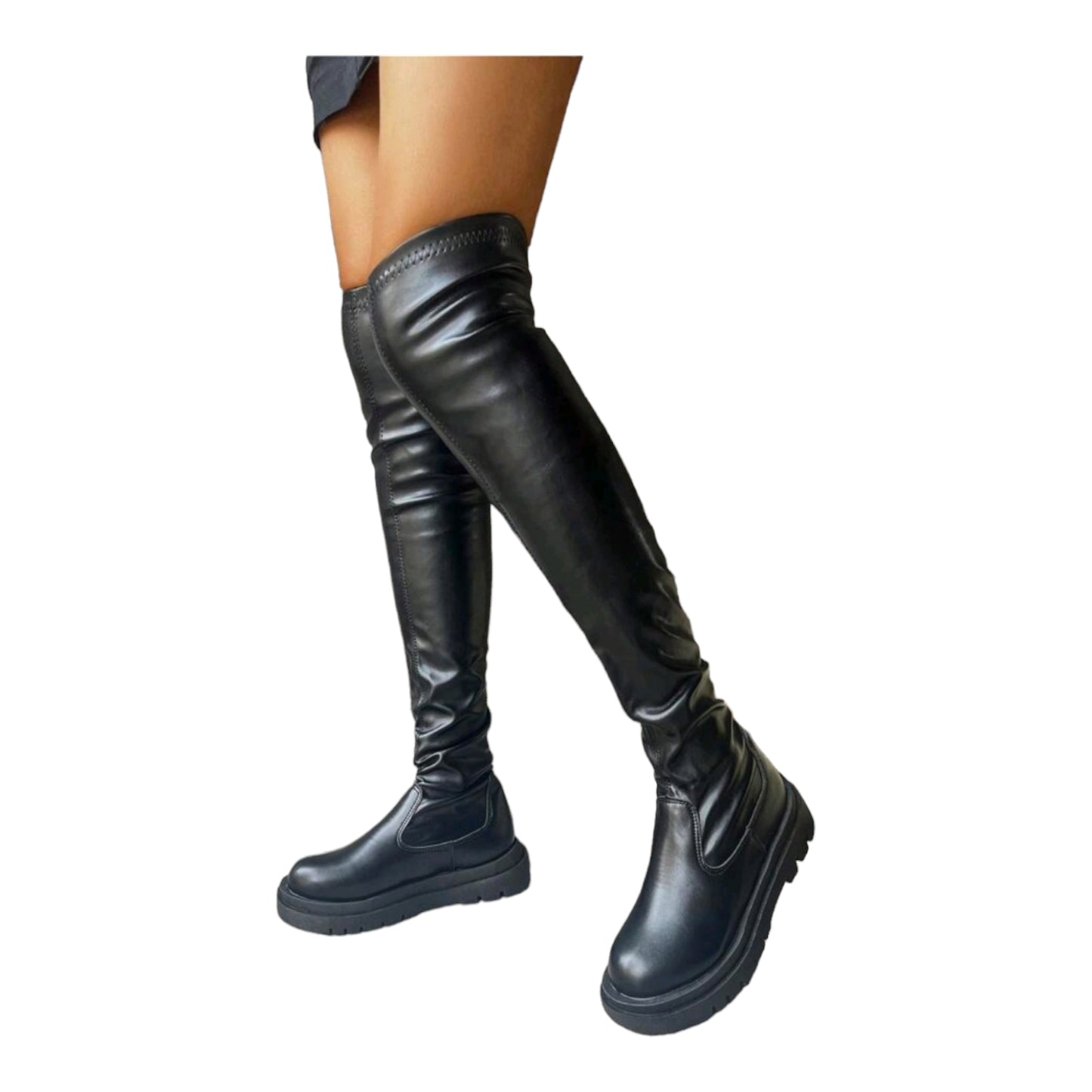 Chuncky Platform Slipper Boots Stiefelette Stoff Elastisch Overknee-Stiefel
