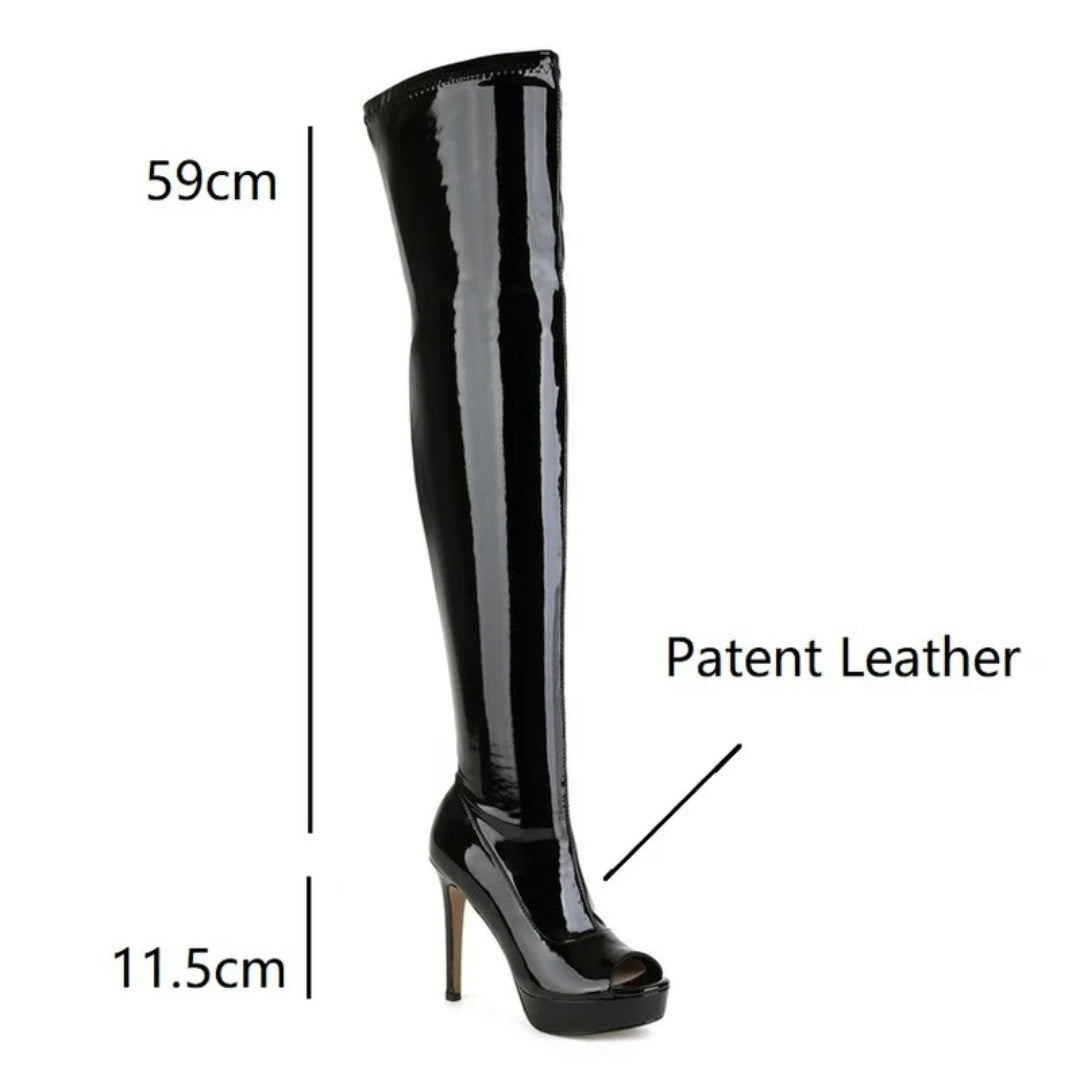 13cm High Heels Stiefel Overknee Platform Schwarz 36-48