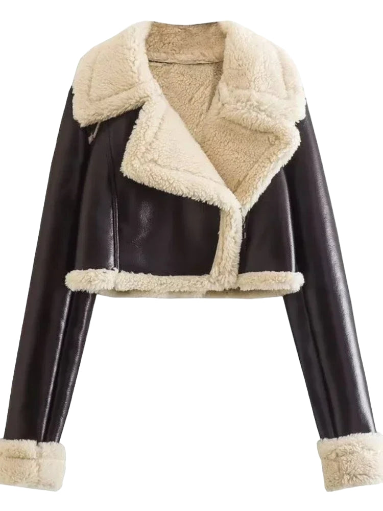 Kurze Gefütterte Jacke Kunstleder-Optik Winter Herbst XS-L