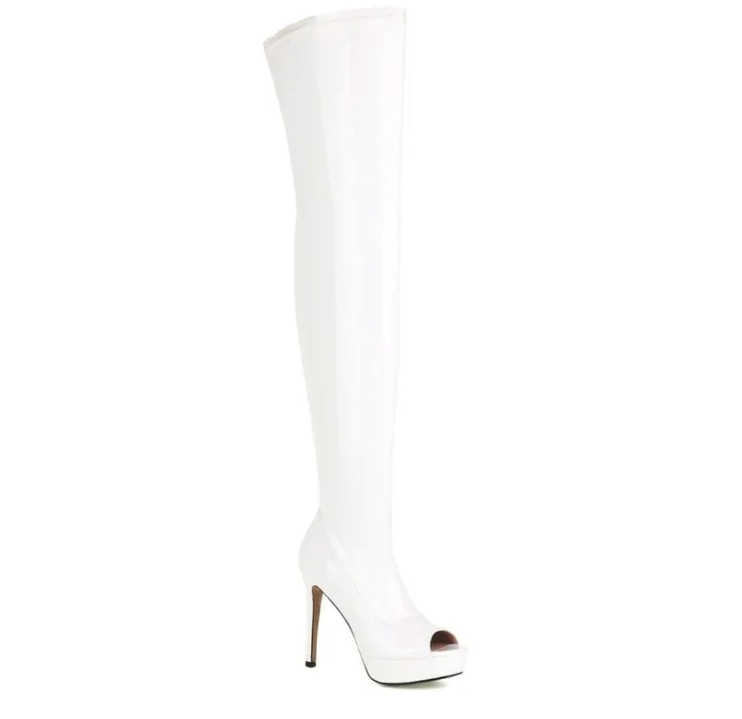 13cm High Heels Stiefel Overknee Platform weiß 36-48