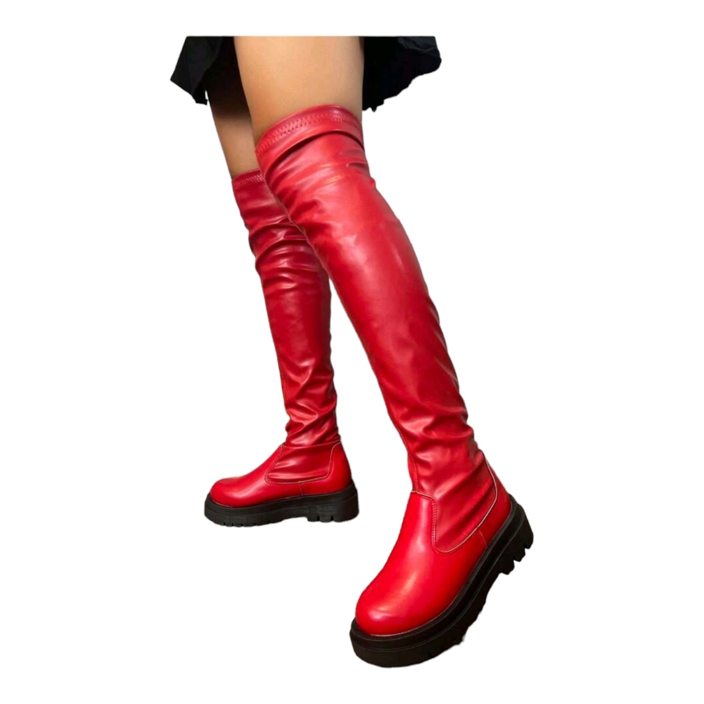 Chuncky Platform Slipper Boots Stiefelette Stoff Elastisch Overknee-Stiefel