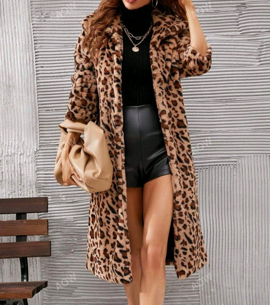Mantel Frühlings-Mantel Übergangsmantel Offene Front Leopardenmuster Midi S-XL