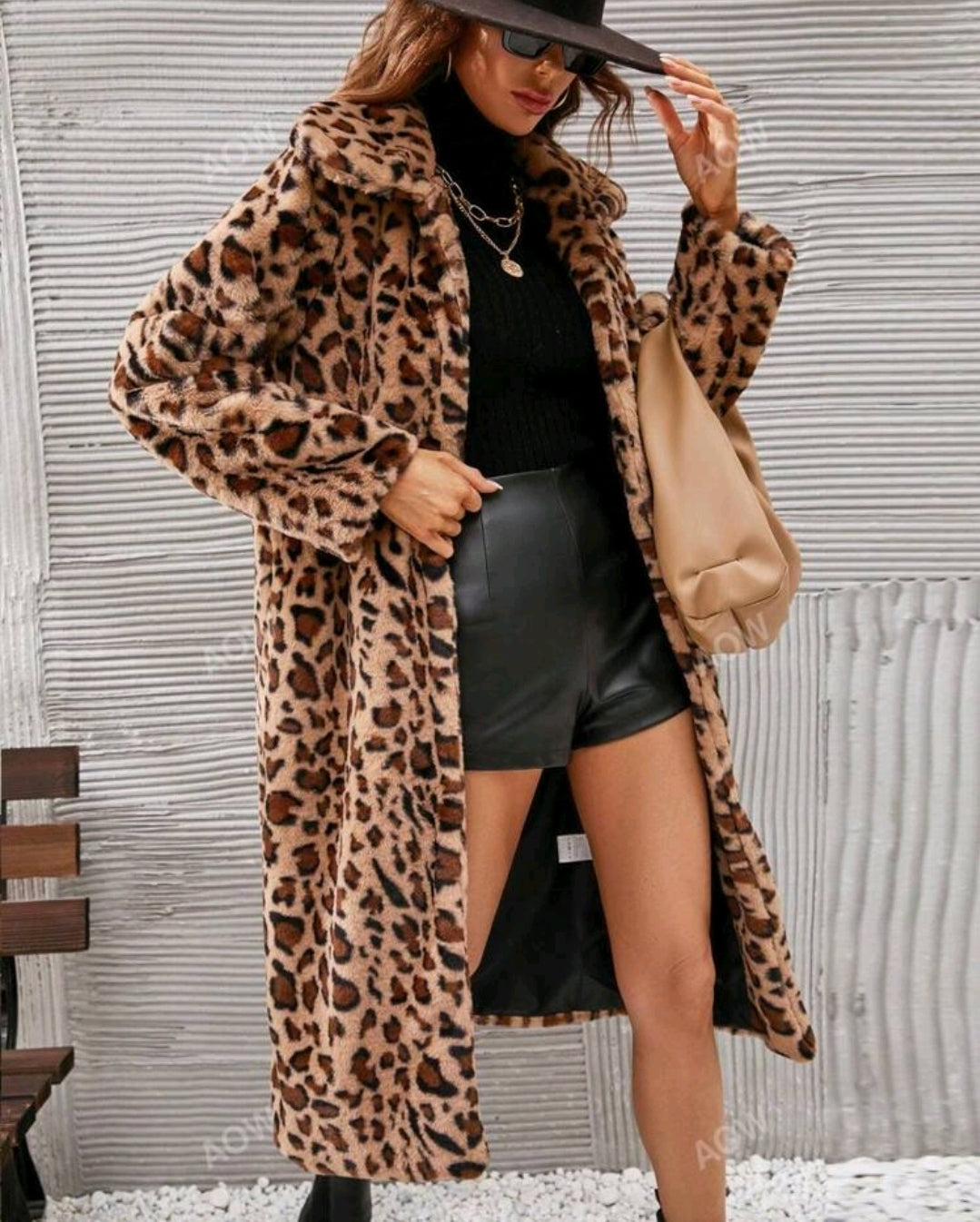 Mantel Frühlings-Mantel Übergangsmantel Offene Front Leopardenmuster Midi S-XL
