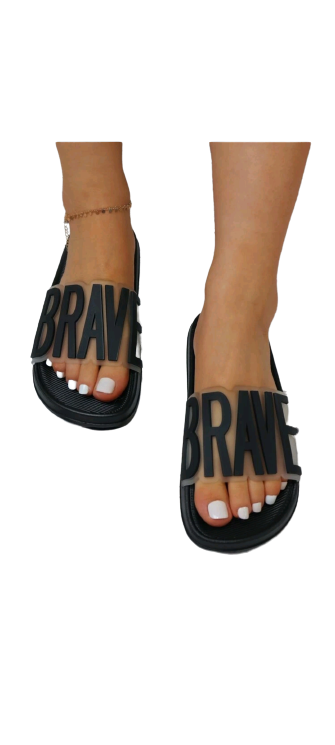 Slipper Pantoletten Brave Schriftzug