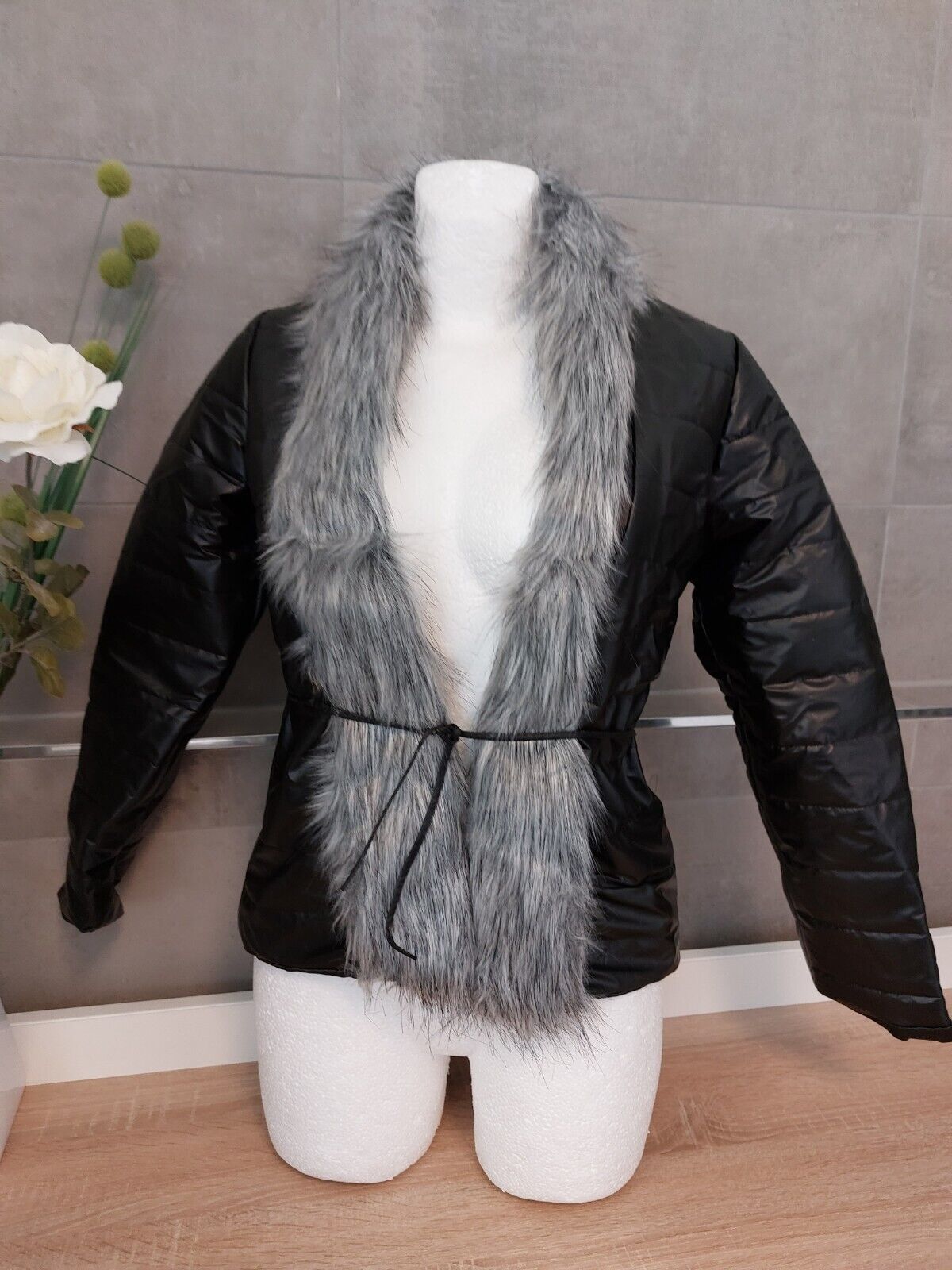 Übergangsjacke Jacke Kunstleder Fellimitat Neu XS
