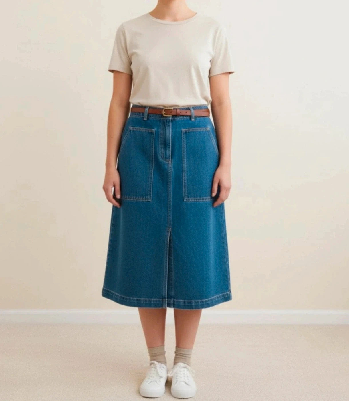 JDY blue knee-length skirt with synthetic material and tag attached.