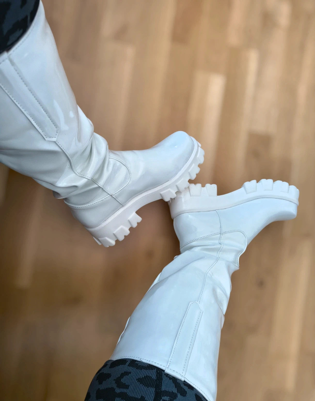 ohne white boots synthetic material lightweight latex look