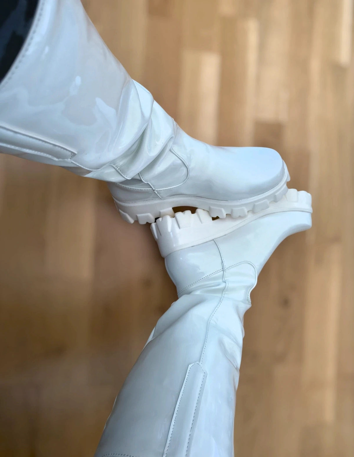 ohne white boots synthetic material lightweight latex look