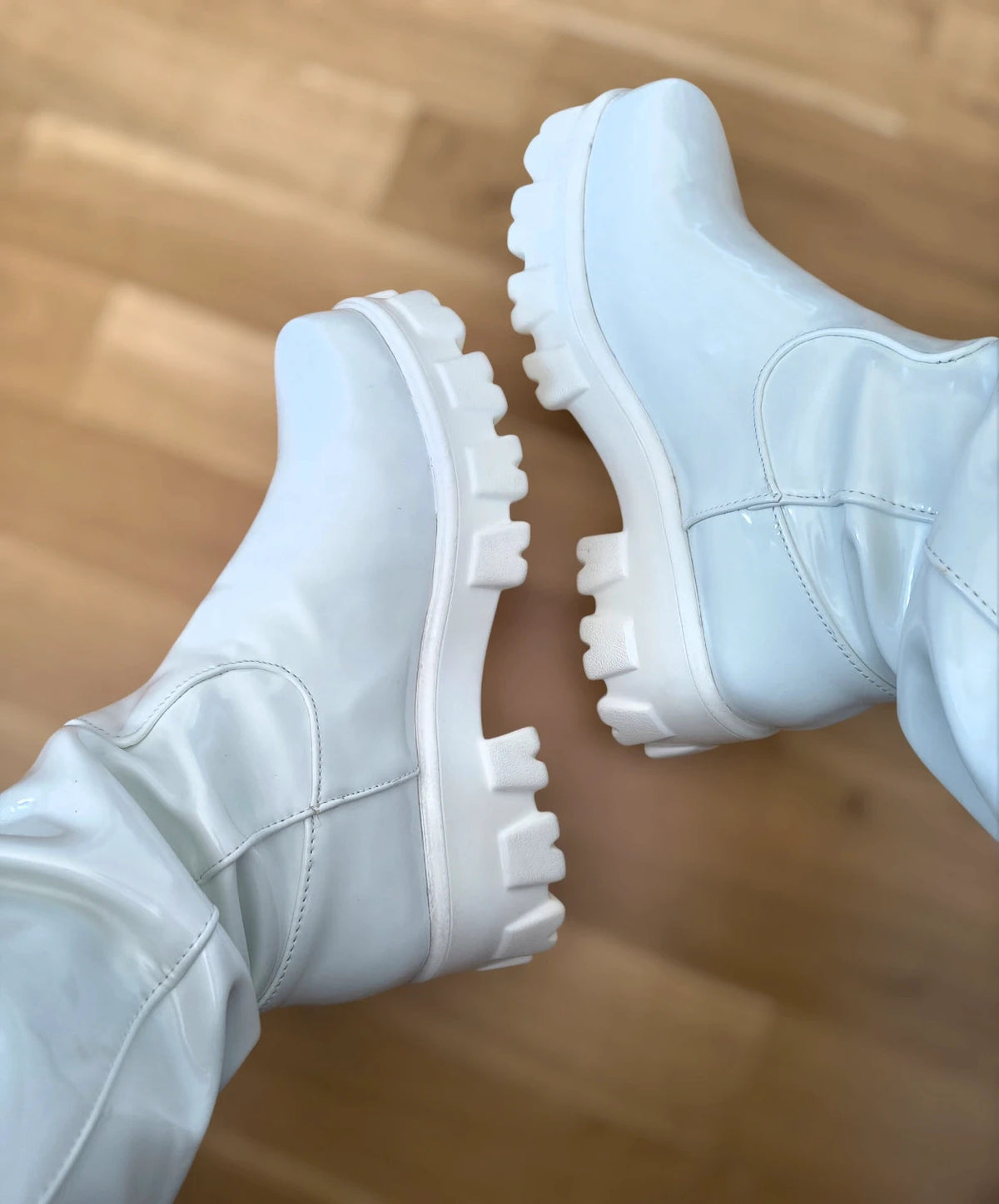 ohne white boots synthetic material lightweight latex look