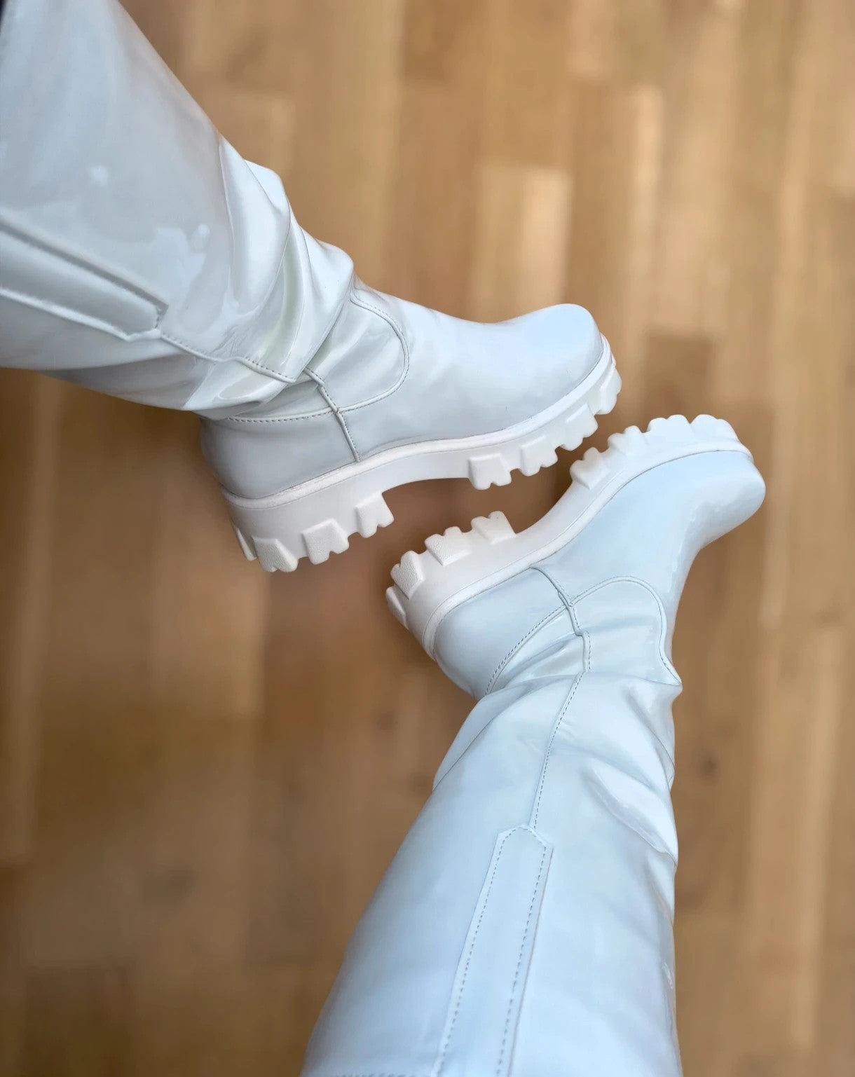ohne white boots synthetic material lightweight latex look