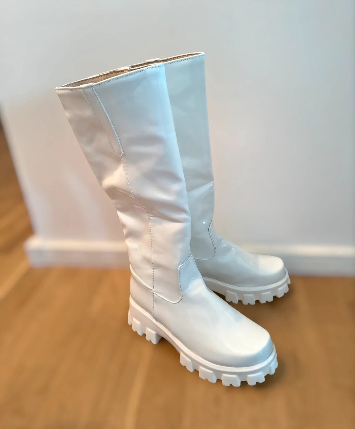ohne white boots synthetic material lightweight latex look