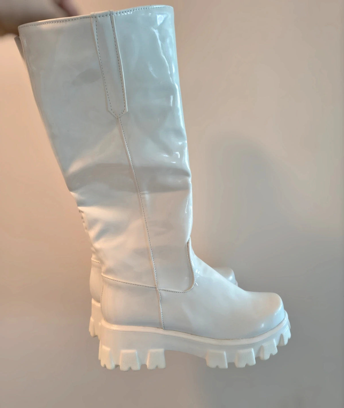 ohne white boots synthetic material lightweight latex look