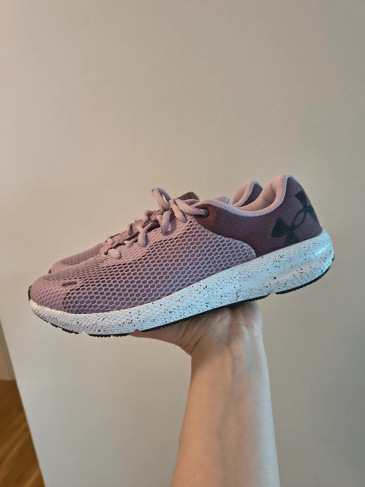 Under Armour purple trainers synthetic material with logo detail and classic design.