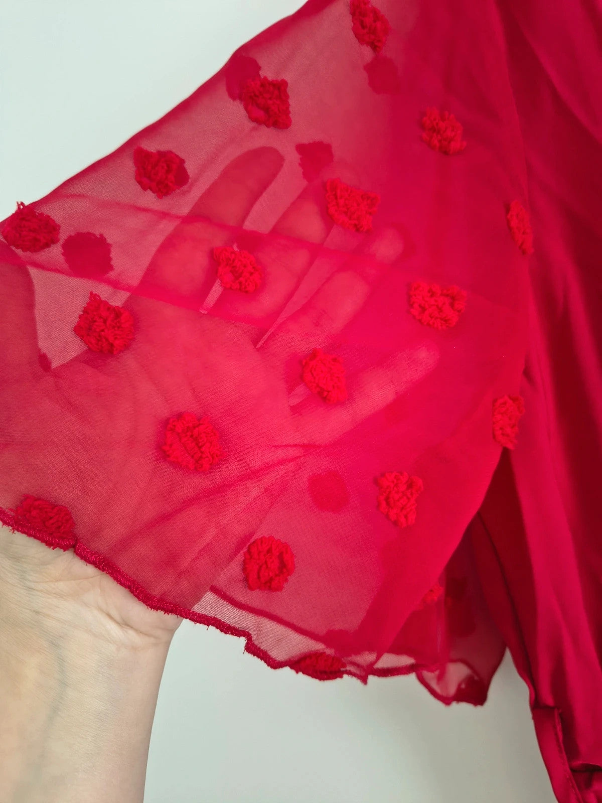Maxikleid red linen maxi dress with pleats and short sleeves, synthetic material.