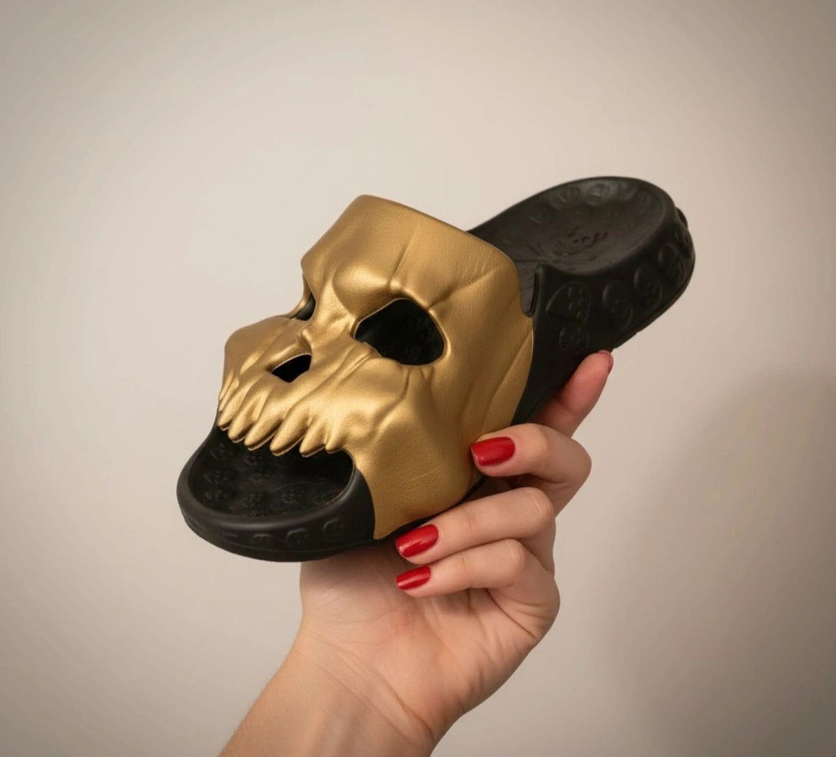 ALS black slides with gold logo, synthetic material, designed for men.