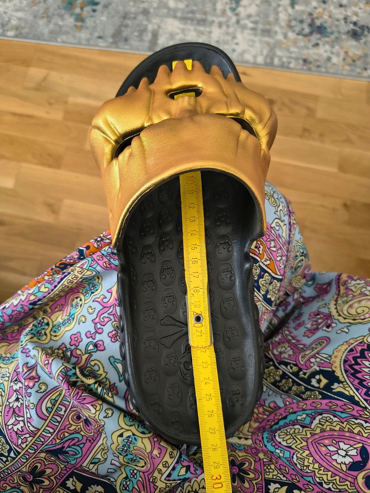ALS black slides with gold logo, synthetic material, designed for men.