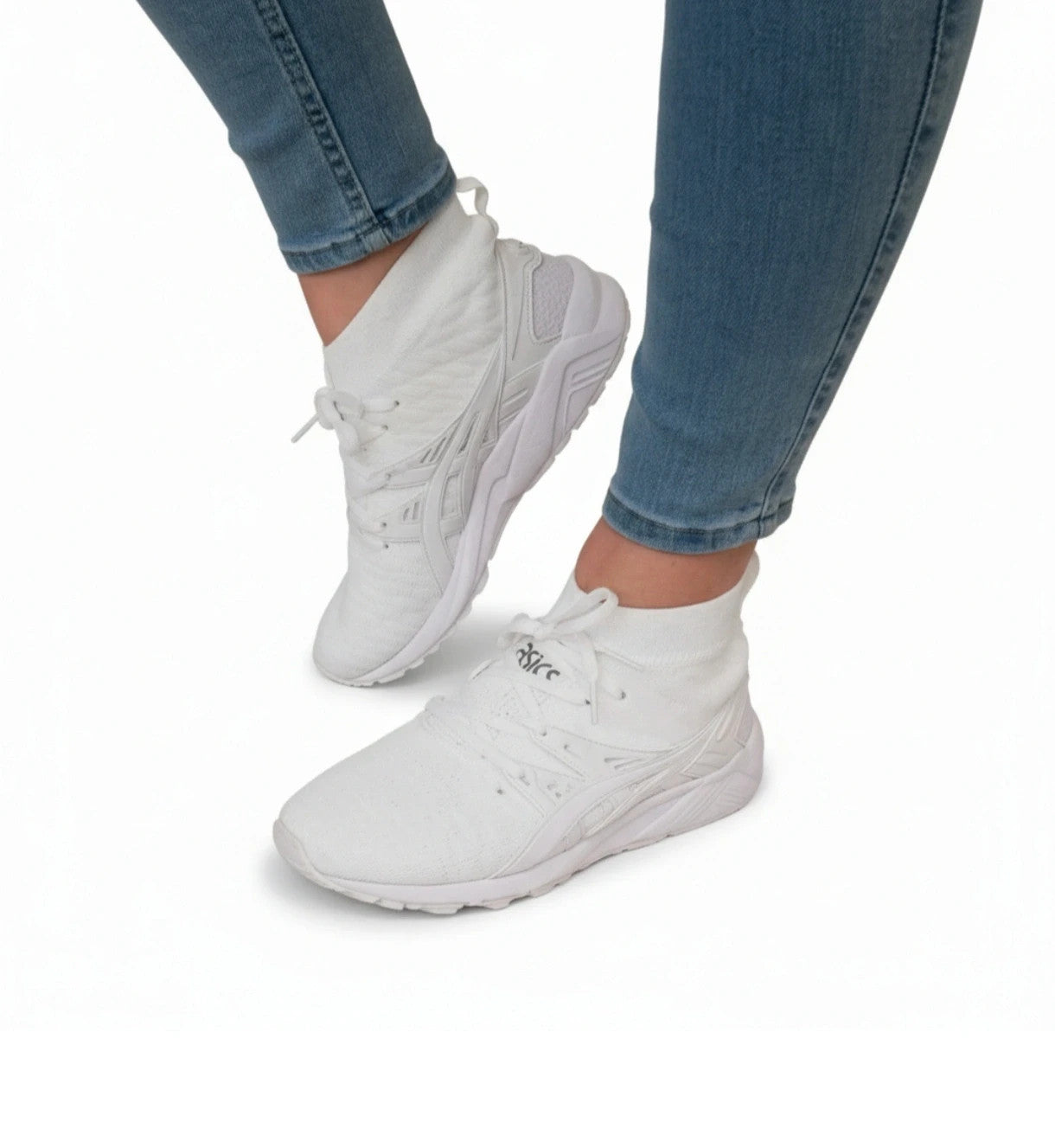 ASICS white trainers synthetic and textile material with classic design and logo.