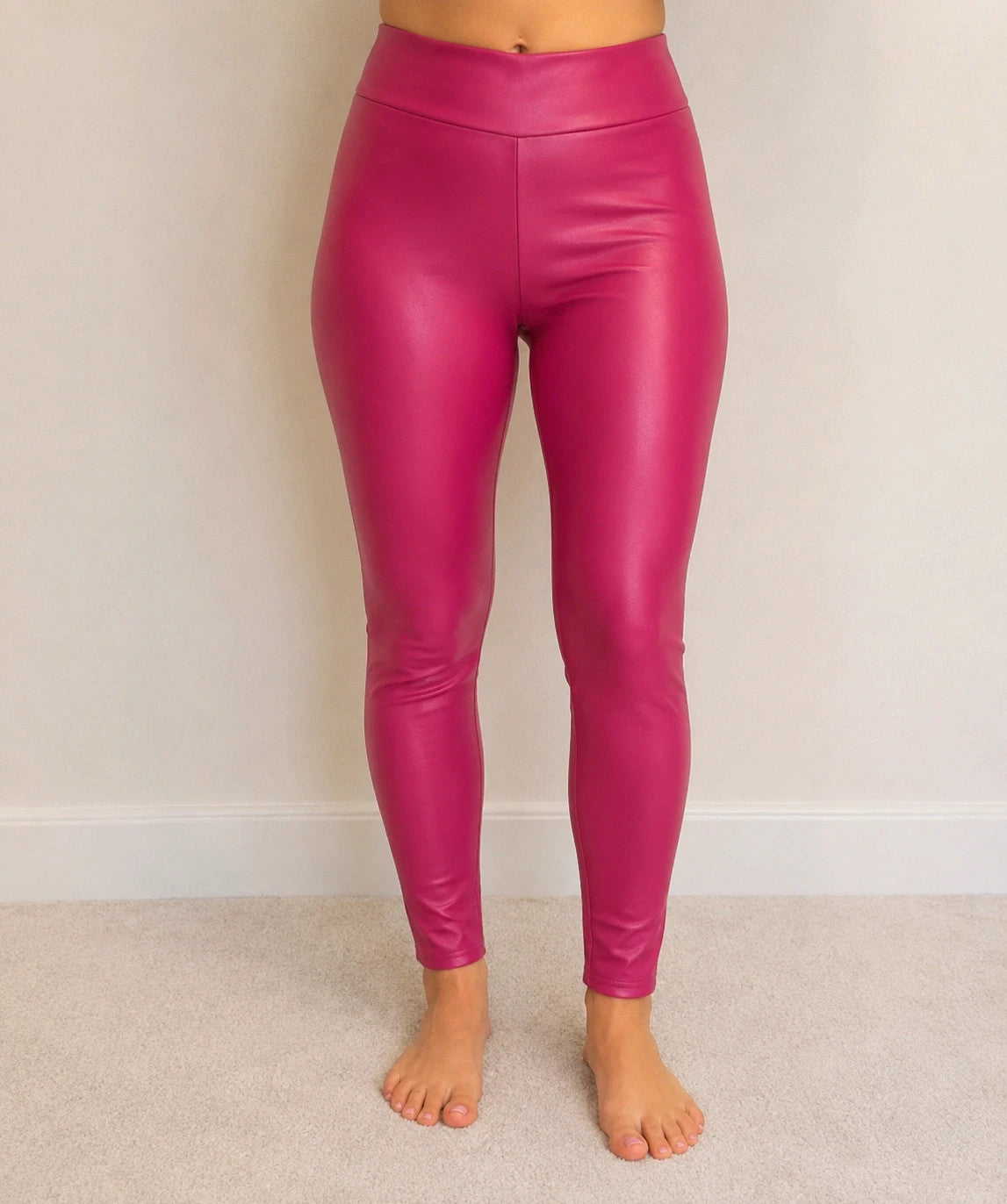 Leggings pink faux leather leggings soft matte finish, size L, never worn.