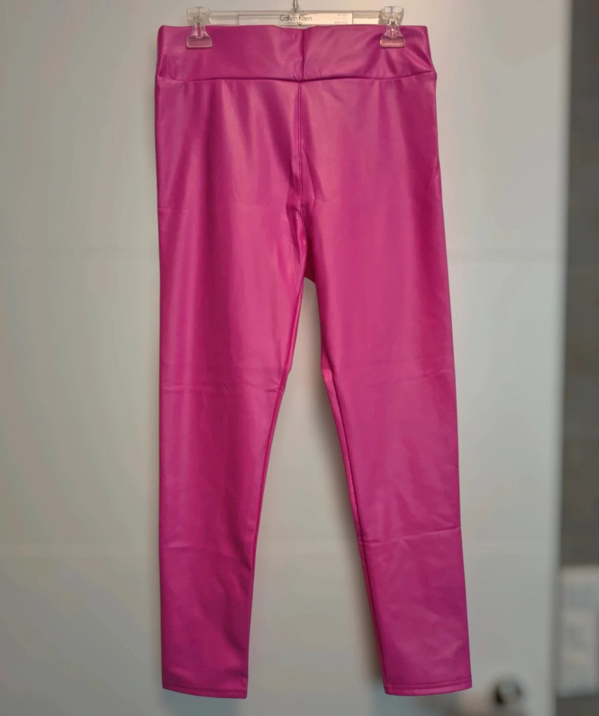 Leggings pink faux leather leggings soft matte finish, size L, never worn.