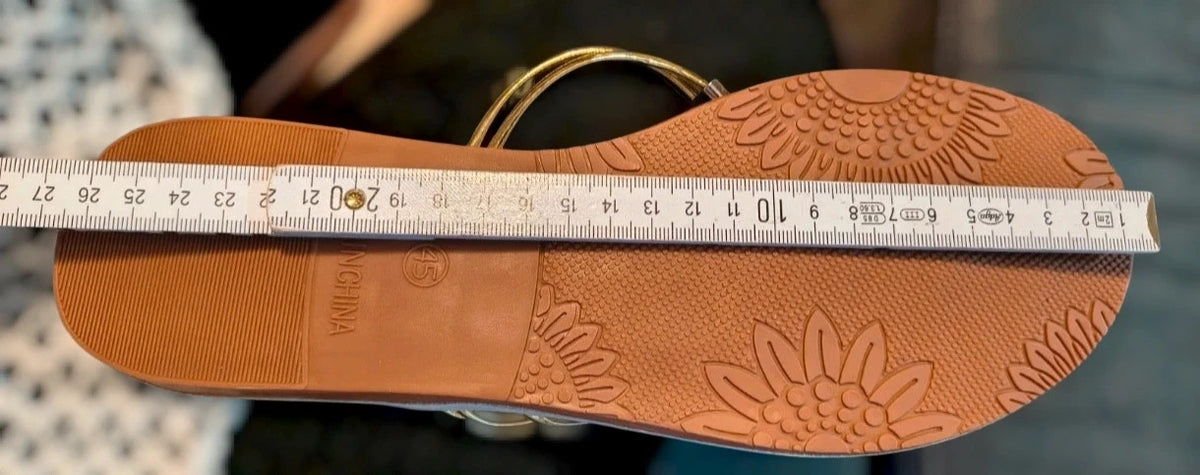 ALS beige and gold sandals with heart design, synthetic material, never worn.